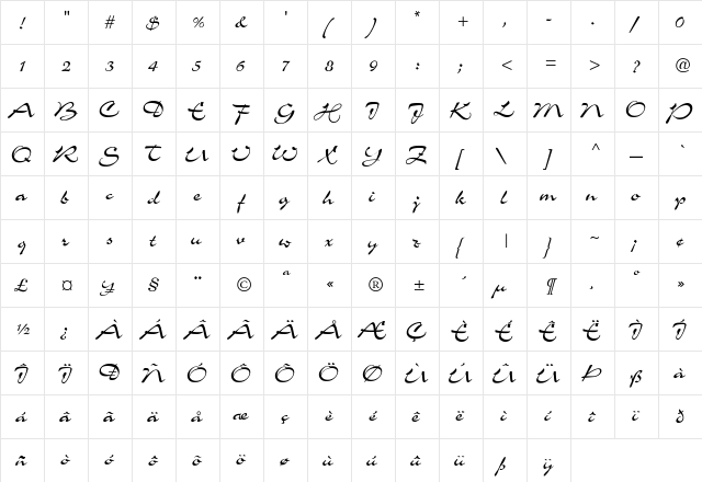 Kimmee Regular  glyph index