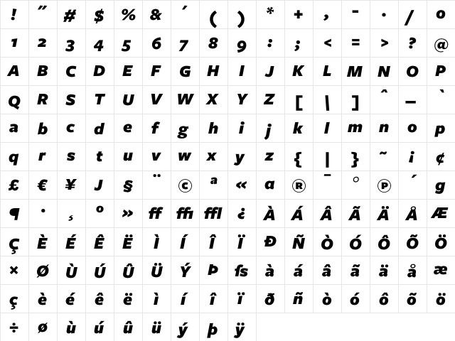 Freight Sans Black Italic  glyph index