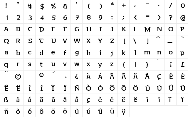 Browser Bold  glyph index