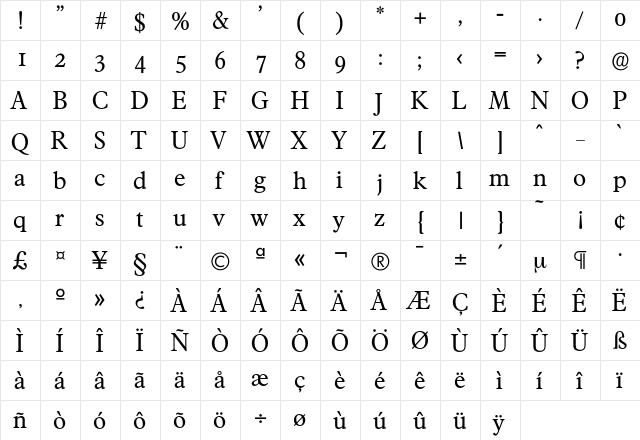 Francisco-Regular Regular  glyph index