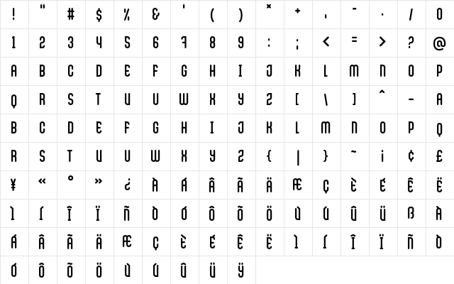 Cactron Regular  glyph index