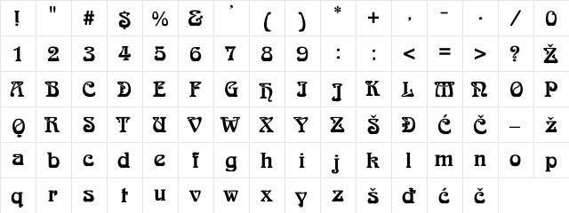 YUArnoldBckln Regular  glyph index