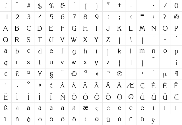 Korinth-Serial-Light Regular  glyph index