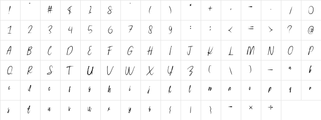 Rusher Regular  glyph index