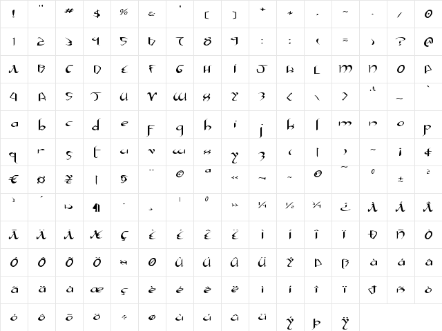 Xaphan II Expanded Expanded  glyph index