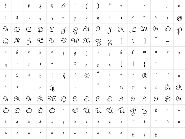 Civilite MJ Std Regular  glyph index