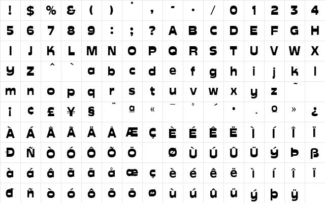 Glockenspiel Regular  glyph index