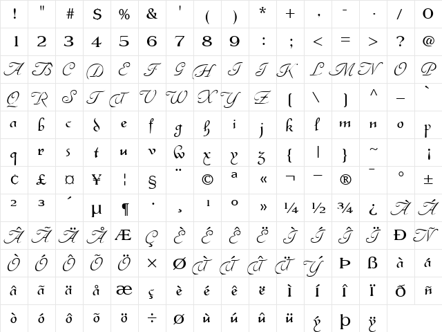 Inovator Regular  glyph index