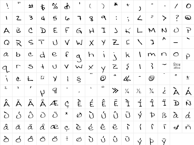 LEHN032 Regular  glyph index