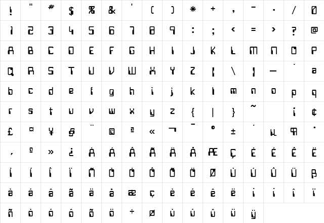UltimoSSK Regular  glyph index