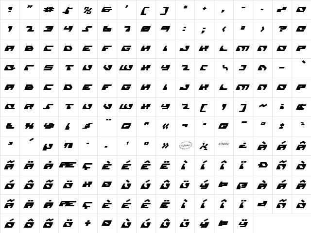 Daedalus Italic Italic  glyph index