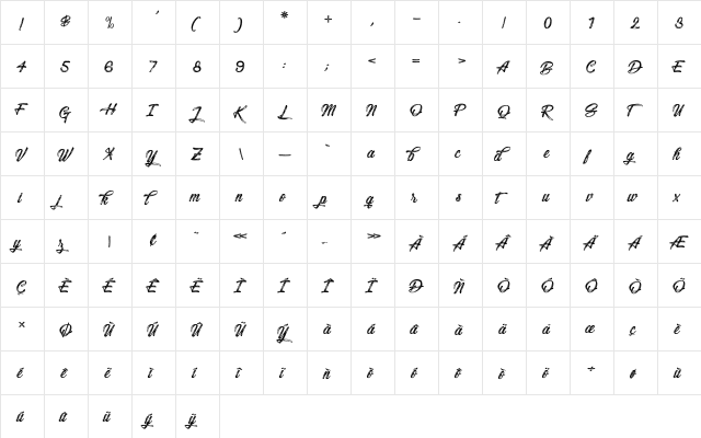 Snowboarding Regular  glyph index