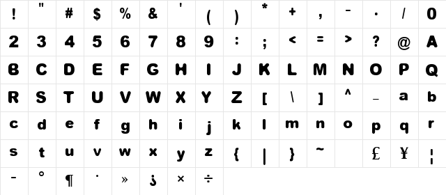 Equivalent Bold  glyph index