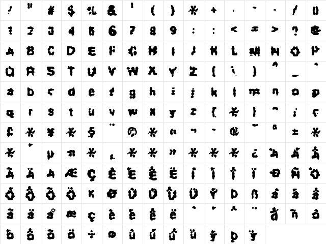 Dirty Two Regular  glyph index