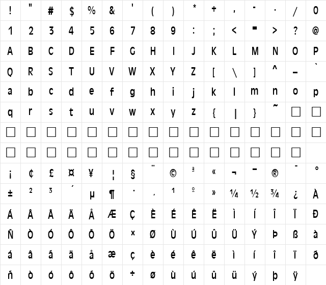 FZ BASIC 2 COND Normal  glyph index