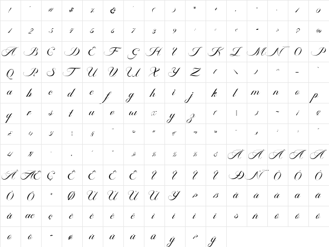 Ambergris Script Free Personal Regular  glyph index
