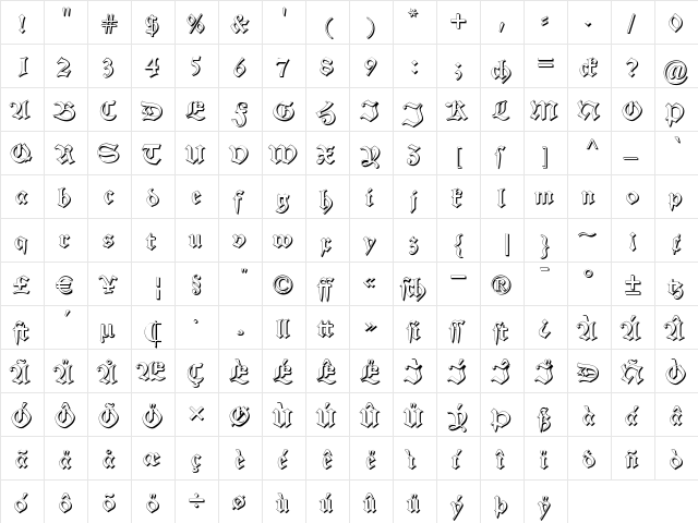 Alte Schwabacher Shadow Regular  glyph index