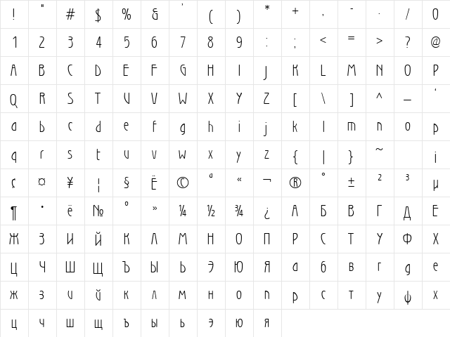 Wien Regular  glyph index