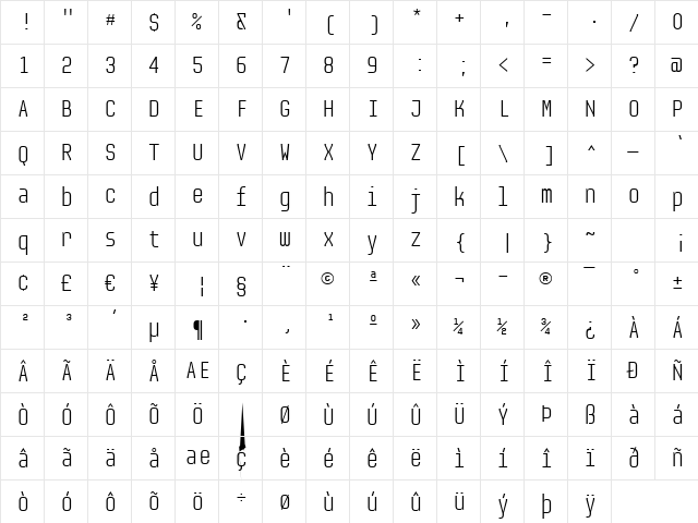 Audimat Mono Light  glyph index