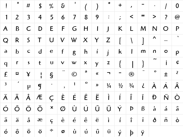 ITCHighlander LT Book Regular  glyph index