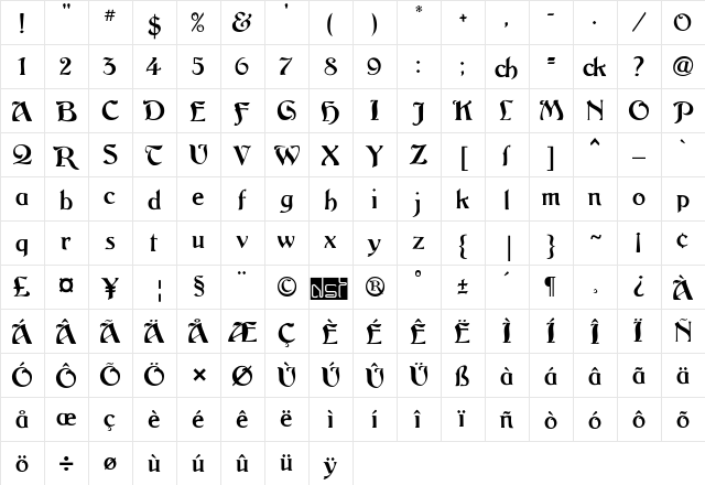 Argos Regular  glyph index