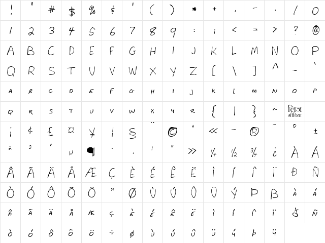 LEHN281 Regular  glyph index