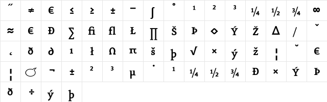 Eureka BoldExpert  glyph index