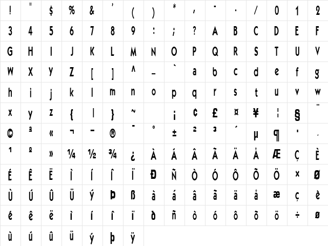 Elegance Regular  glyph index