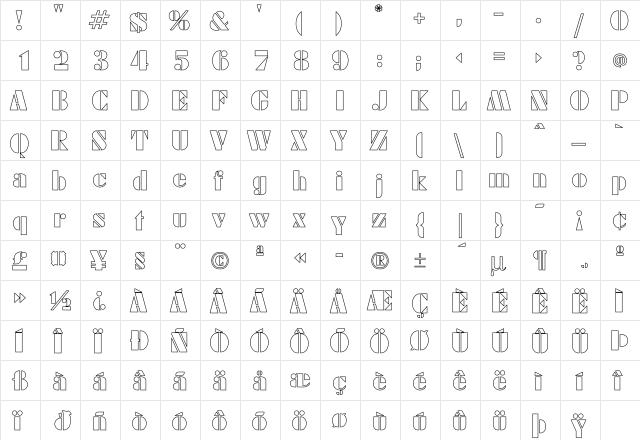 Calico Ho Regular  glyph index