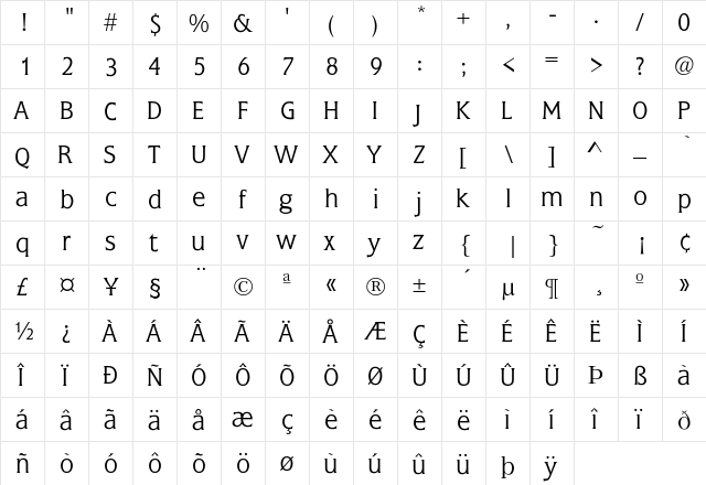 Flange-Light Regular  glyph index