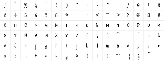 Bitling niks musical Regular  glyph index
