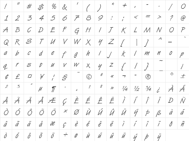 DTCVanDijkM17 Regular  glyph index