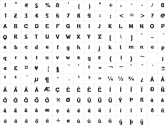 Odyssee ITC TT Bold  glyph index