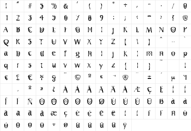 50s Neo modern Regular  glyph index