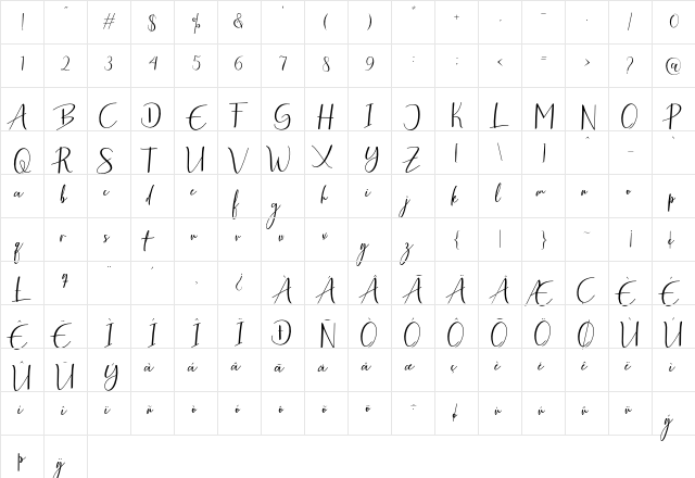 Antefand Regular  glyph index