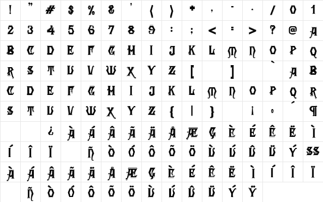 Angular Inline Regular  glyph index