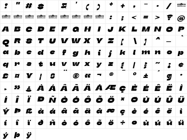 Stinger Wide Trial Heavy Italic  glyph index