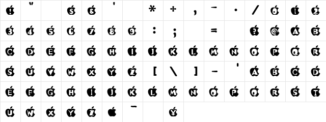 Apple Antics Regular  glyph index
