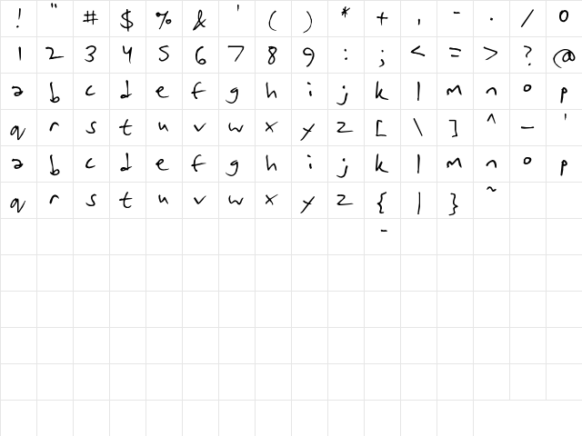 matt's handwriting Regular  glyph index
