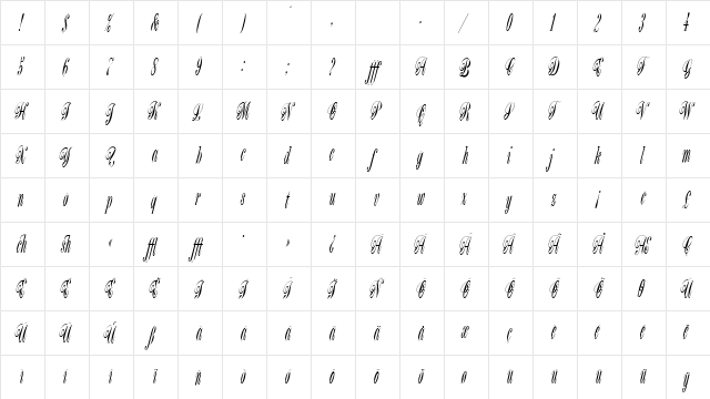 BordeauxScriptEF Regular  glyph index