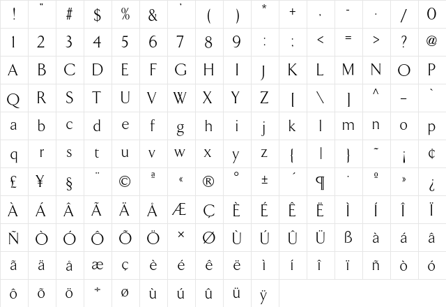 ArrowLight Regular  glyph index