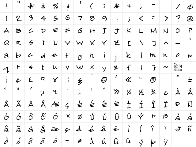 LEHN193 Regular  glyph index