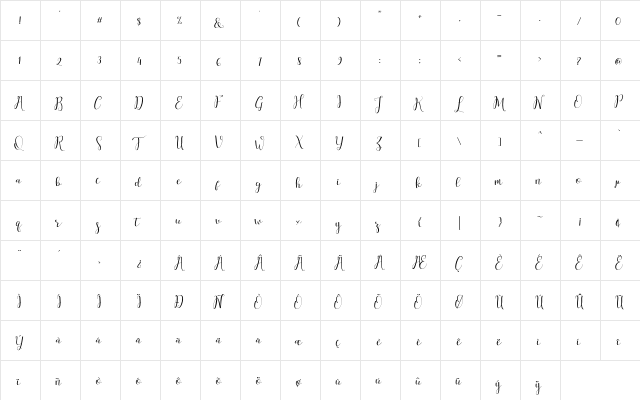 salita script Regular  glyph index