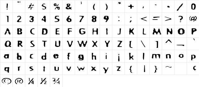 Blurrd Regular  glyph index