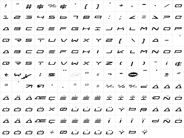Free Agent Expanded Italic Expanded Italic  glyph index