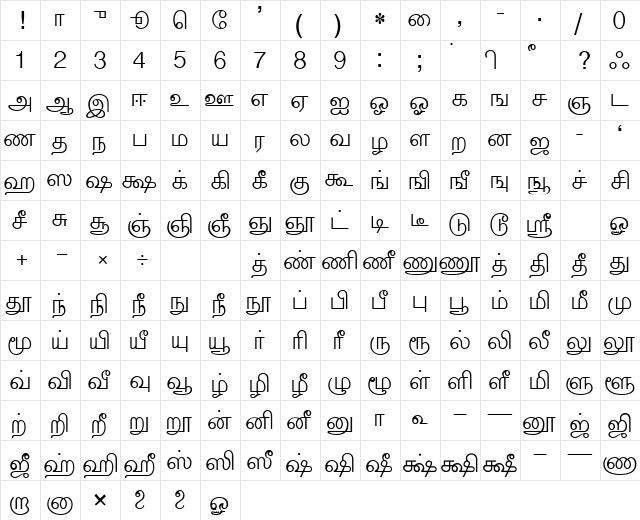 AkrutiTmlBarathi Normal  glyph index