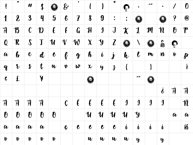 Carmen Polo Superstar Regular  glyph index