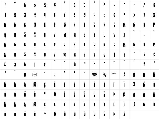 Pocket Monster Condensed Condensed  glyph index
