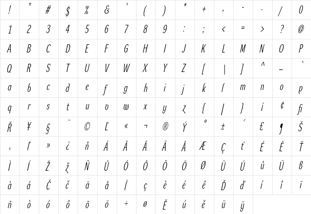Dynamo LXC Regular  glyph index