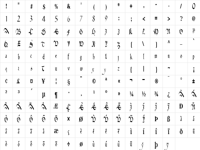 Anita Regular  glyph index